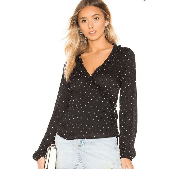 Superdown Mireia Wrap Top in Black with Stars Size S - Picture 1 of 6